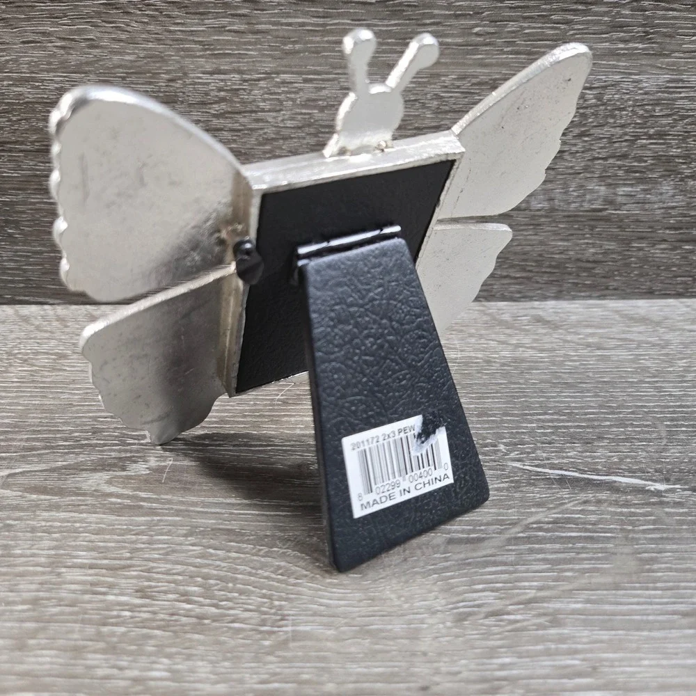 Pewter Butterfly Glitter Rhinestone Tabletop Mini Picture Frame 5x5